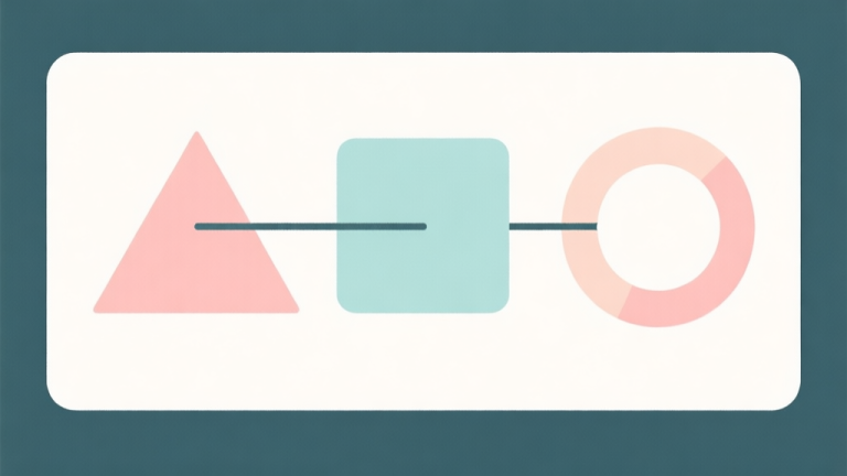 自动生成图片: Ilustrasi minimalis dengan bentuk geometris vektor sederhana (segitiga, kotak, lingkaran) dalam warna pastel lembut, saling terhubung dengan garis tipis, latar belakang bersih, gaya infografis yang ramah untuk pemula high quality illustration, detailed, 16:9