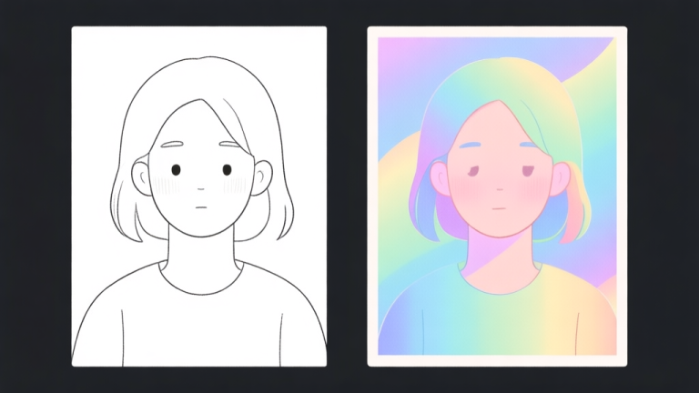 自动生成图片: Ilustrasi kontras antara dua gambar mewarnai yang sama: satu terlihat datar dan membosankan, satu lagi hidup dengan gradien dan kedalaman. Gaya ilustrasi digital yang bersih, warna pastel, fokus pada perbedaan hasil. high quality illustration, detailed, 16:9