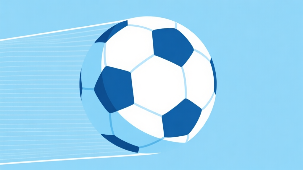 Ilustrasi minimalis bola sepak dengan jejak garis-garis halus di belakangnya, menunjukkan lintasan dan kontrol, skema warna biru muda dan putih, desain bersih, gaya visualisasi data olahraga high quality illustration, detailed, 16:9