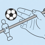 自动生成图片: Ilustrasi tangan memegang batang pemain sepak bola meja dengan cara yang salah dan benar, gaya diagram teknis minimalis, warna netral biru dan abu-abu, garis-garis bersih high quality illustration, detailed, 16:9