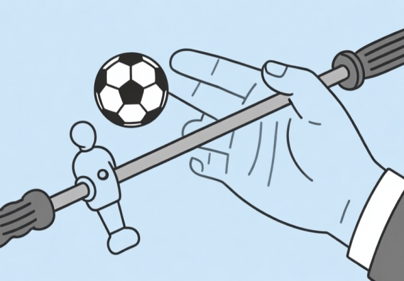 自动生成图片: Ilustrasi tangan memegang batang pemain sepak bola meja dengan cara yang salah dan benar, gaya diagram teknis minimalis, warna netral biru dan abu-abu, garis-garis bersih high quality illustration, detailed, 16:9