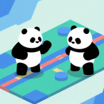 自动生成图片: Ilustrasi dua panda dalam gaya game minimalis, berdiri di papan permainan abstrak dengan jalur berwarna, satu terlihat defensif dan satu ofensif, skema warna biru dan hijau lembut, desain bersih high quality illustration, detailed, 16:9